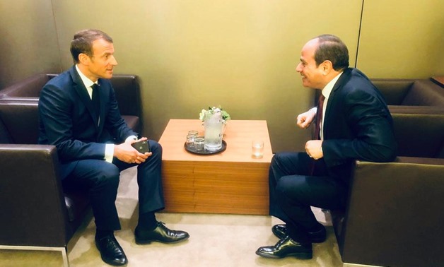 President Abdel Fattah al Sisi met on Tuesday with his French counterpart Emmanuel Macron on the sidelines of the 74th session of the United Nations General Assembly (UNGA) in New York - Press Photo