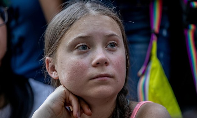 FILE PHOTO: Swedish activist Greta Thunberg participates in a youth climate change protest in front of the United Nations Headquarters in Manhattan, New York City, New York, U.S., August 30, 2019. REUTERS/Jeenah Moon
