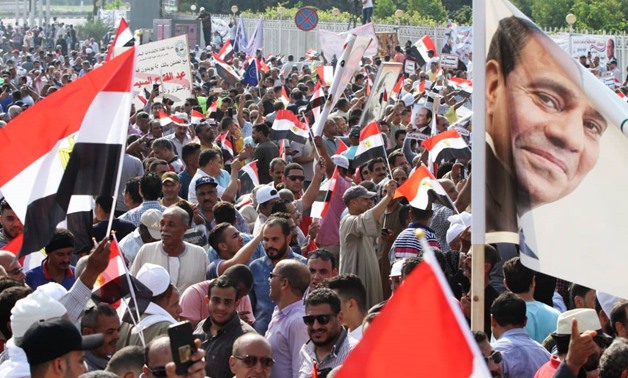Many Egyptians, reportedly thousands, took to the streets in Cairo in support to the incumbent president and government against pro-Muslim Brotherhood calls to organize chaotic protests to oust the regime - press photo