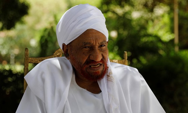 Leading Sudanese opposition figure Sadiq al-Mahdi, Sudan's last democratically elected prime minister, who was overthrown in 1989 in a bloodless coup by army officer Omar Hassan al-Bashir, talks during an interview with Reuters in Khartoum, Sudan, April 2