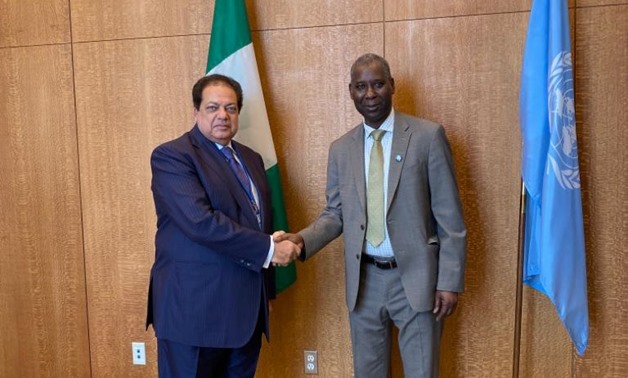United Nations General Assembly Tijjani Muhammad in his meeting with Eygptian businessman and  Honorary President of the Euro-Mediterranean Parliament Assembly (EMPA) Mohamed Abou el-Enein- press photo