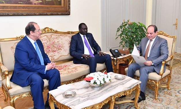 President Abdel Fattah El Sisi meets with the South Sudanese Minister of Energy in Cairo, on October 12, 2019- press photo