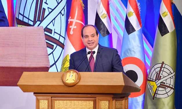 President Abdel Fattah El Sisi gives a speech at the graduation ceremony of first batch of medicine faculty of the Armed Forces- Press photo