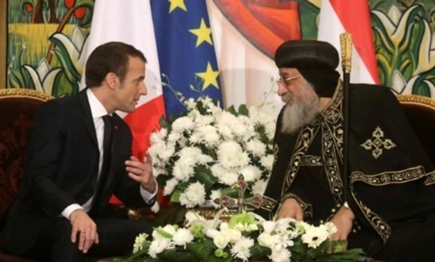gypt's Coptic Orthodox Pope Tawadros II (R) meets with French President Emmanuel Macron at the Coptic Church headquarters in Cairo AFP
