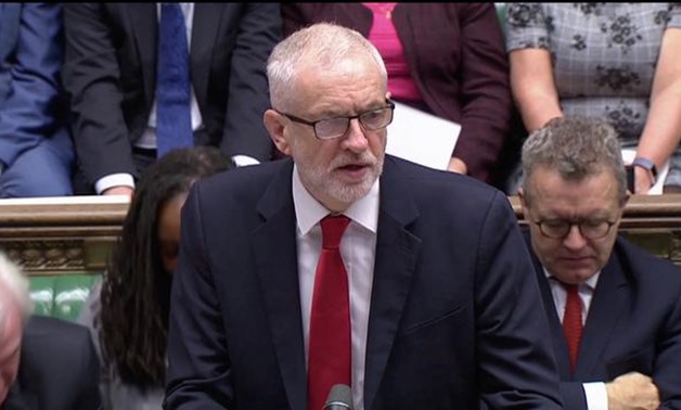 Britain's opposition Labour Party Leader Jeremy Corbyn speaks at the House of Commons as parliament discusses Brexit, sitting on a Saturday for the first time since the 1982 Falklands War, in London, Britain, October 19, 2019, in this screen grab taken fr