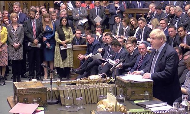 Britain's Prime Minister Boris Johnson speaks at the House of Commons as parliament discusses Brexit, sitting on a Saturday for the first time since the 1982 Falklands War, in London, Britain, October 19, 2019, in this screen grab taken from video. Parlia