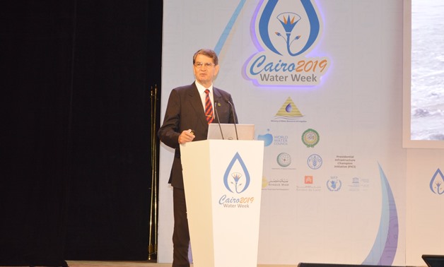 Chairperson of the International Committee on Irrigation and Drainage (ICID) Felix Reinders gives a speech at the second edition of the Cairo Water Week Forum 2019- press photo