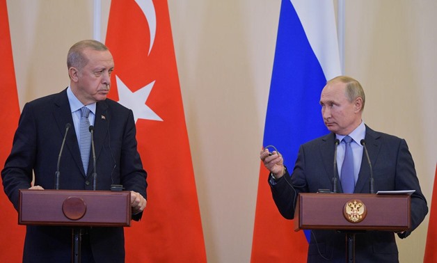 Russian President Vladimir Putin and Turkish President Tayyip Erdogan attend a news conference following their talks in Sochi, Russia October 22, 2019. Sputnik/Alexei Druzhinin/Kremlin via REUTERS

