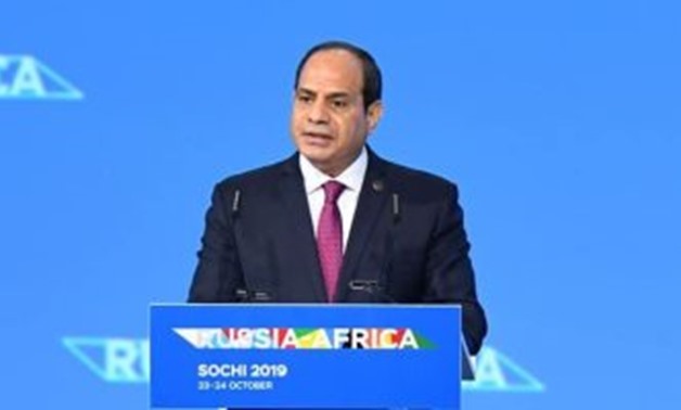 President Abdel Fatah al-Sisi during his speech at the African summit in Russia on Wednesday October 23