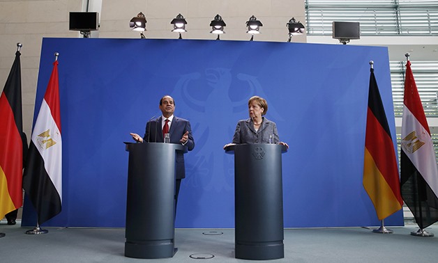 Egyptian President Sisi and German President Merkel at joint news conference in 2015 - REUTERS- Fabrizio Bensch