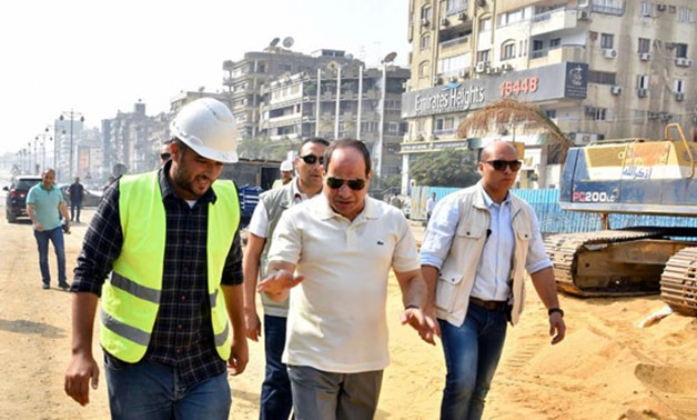 President Abdel Fatah El Sisi inspected the construction works of a group of national bridges and roads in Heliopolis- press pho