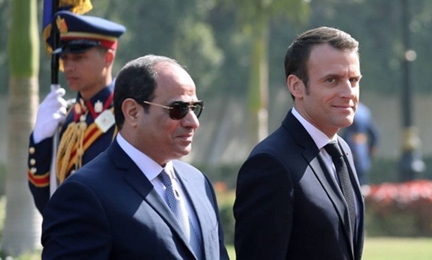 President Abdel Fatah al-Sisi with his French counterpart Emmanuel Macron - Press Photo