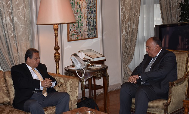 Foreign Affairs Minister Sameh Shoukry (R) meets with the African Union’s High Representative for the Peace Fund Donald Kaberuka (L) – Press photo 