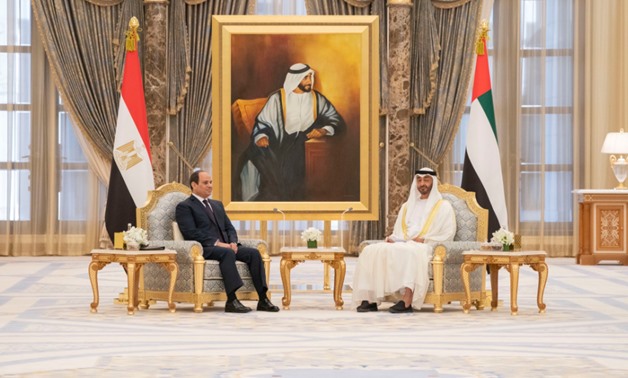 Sisi has arrived in the UAE for a two-day visit starting Wednesday, and was received by Sheikh Mohamed bin Zayed, Abu Dhabi crown prince - Courtesy of Mohamed bin Zayed's Twitter account