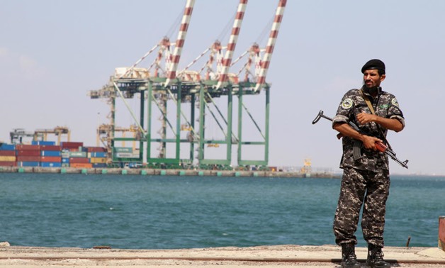 A police trooper stands guard near the Aden port in Aden, Yemen November 16, 2019. REUTERS/Fawaz Salman/File Photo
