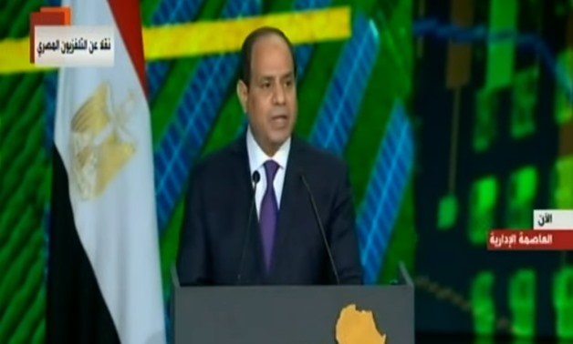 Egypt’s President Abdel Fatah al Sisi during his opening speech at Egypt’s Africa 2019 Conference