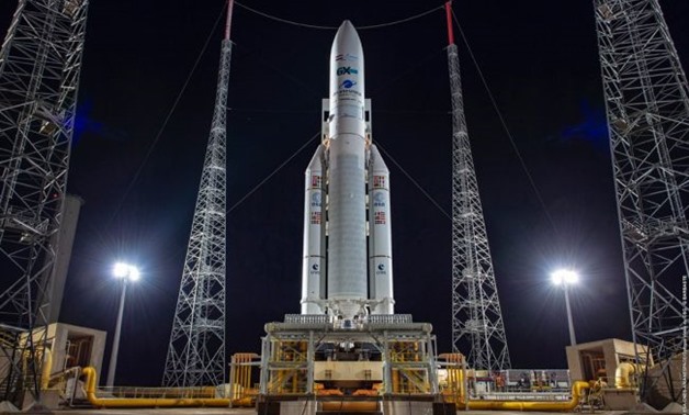 An Ariane 5 rocket stands ready for launch at the Guiana Space Center near Kourou, French Guiana, ahead of the VA250 mission to launch the TIBA 1 and Inmarsat GX5 communications satellites into orbit. (Image credit: Arianespace)