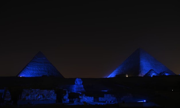 The Great Pyramid of Giza was lightened in blue during a celebration of the 30th anniversary of the endorsement of the UN Convention on the Rights of the Child