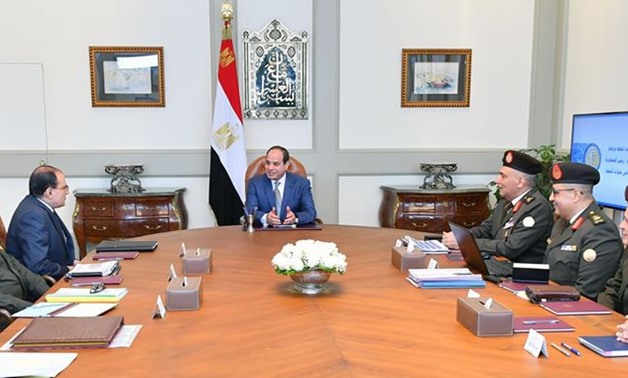 President Abdel Fattah el-Sisi meets with head of the Armed Forces Engineering Authority Ehab al-Faar - Press photo