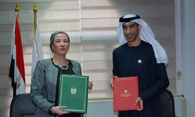 Environment Minister Yasmine Fouad and UAE Minister of Climate Change and Environment Thani Ahmed al Zeyoudi inked on Thursday the 1st executive program to protect the environment in Egypt and the UAE - Courtesy of the ministry