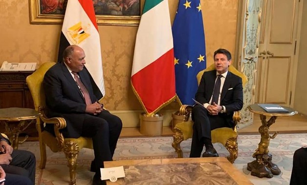 Egyptian Foreign Minister Sameh Shoukry on Thursday met with Italian Prime Minister Giuseppe Conte - Courtesy of the Egyptian Foreign Ministry