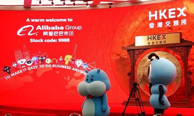 Alibaba’s mascots Tao Doll and Freshippo during the trading debut of the company’s shares on the Hong Kong stock exchange on 26 November 2019. Photo: Enoch Yiu/SCMP