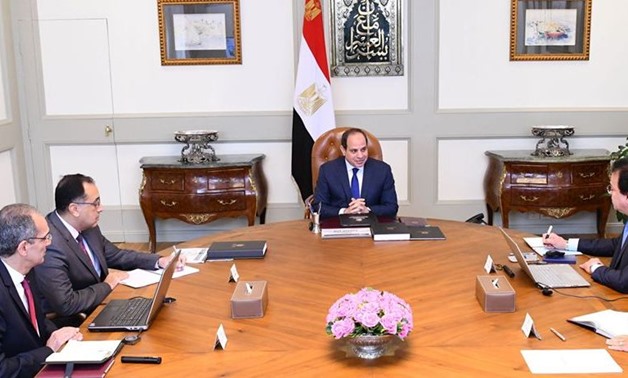 Sisi meets with Prime Minister Mostafa Madbouli, Minister of Higher Education and Scientific Research Khaled Abdel Ghaffar, and Communications Minister Amr Talaat - Courtesy of the Presidency