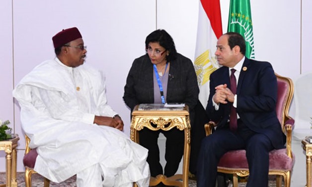 Niger’s President Mahamadou Issoufou on Wednesday met with President Abdel Fattah el-Sisi on the sidelines of the Aswan Forum - Courtesy of the Egyptian Presidency