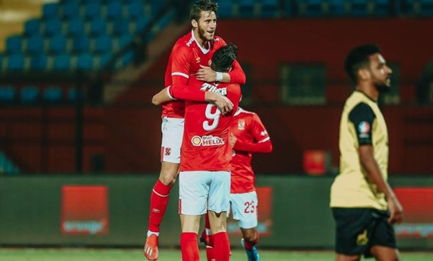 File- Al-Ahly players celebrate scoring against Degla, photo courtesy of Al-Ahly official twitter account