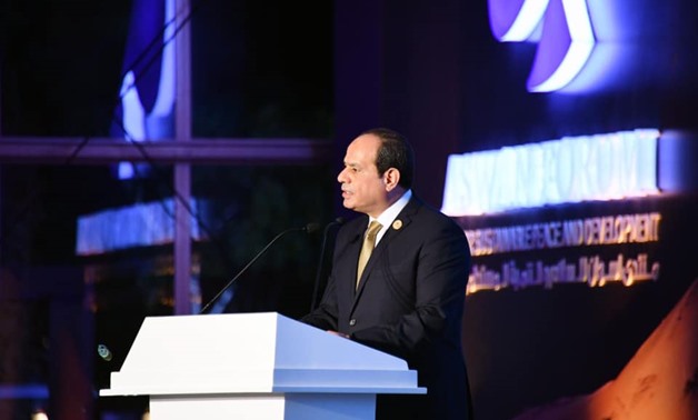 President Abdel Fattah el-Sisi on Thursday said the first Aswan Forum for Sustainable Peace and Development has contributed to provide new solutions and visions for the African challenges – Press photo