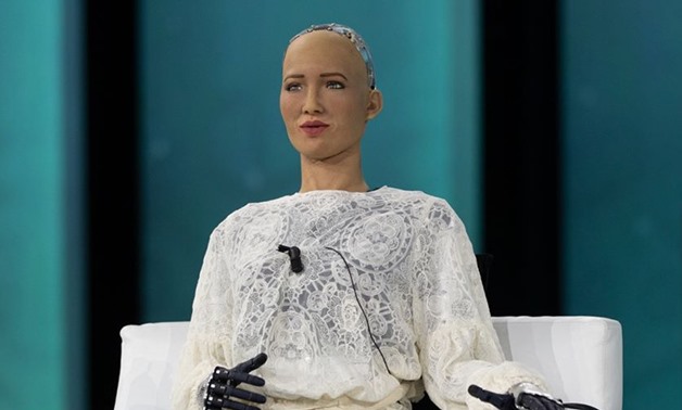 Robot Sophia during attending the 2019's World Youth Forum via Facebook