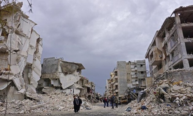 This file picture taken on March 14, 2019, shows destruction following an air strike in the city of Idlib, northwestern Syria. (AFP)
