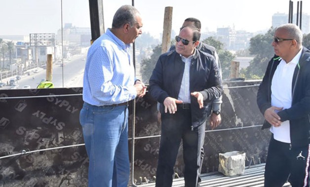 President Abdel Fatah al-Sisi on Friday inspected construction works in a number of road and bridge projects in Cairo's Heliopolis district - Press Photo