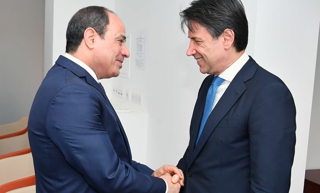 FILE - President Sisi (L) meets Italy's Giuseppe Conte on the sidelines of the G7 Summit in France, August, 2019