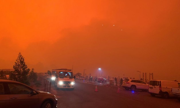 The sky glows red as bushfires continue to rage in Mallacoota, Victoria, Australia, December 31, 2019, in this photo obtained from social media. Jonty Smith from Melbourne/via REUTERS
