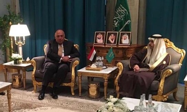 Egyptian Foreign Minister Sameh Shoukry and his Saudi counterpart, Prince Faisal Bin Farhan Al Saud meet on the sidelines of the ministerial meeting of the African and Arab States bordering the Red Sea and the Gulf of Aden - Courtesy of the Egyptian Forei