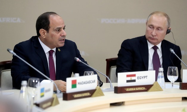 President Abdel Fatah al-Sisi with his Russian counterpart Vladimir Putin in the Africa-Russian summit held in Sochi - Reuters