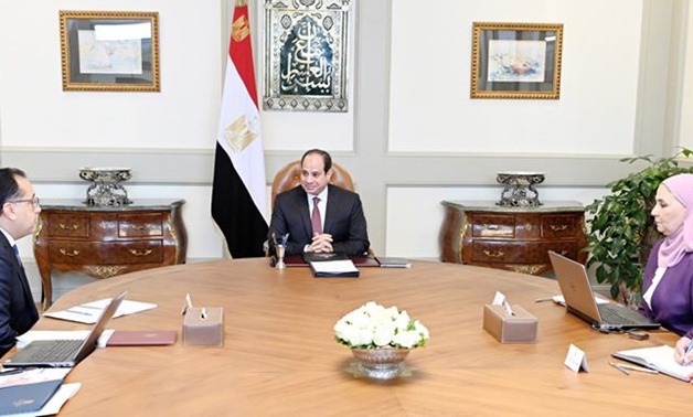 President Sisi meets with Prime Minister Mostafa Madbouli and Nevin Kabbaj, the newly-appointed minister of social solidarity.