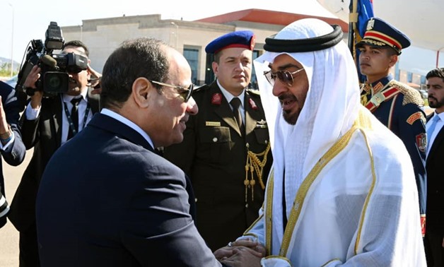 FILE - President Sisi and Abu Dhabi Crown Prince Mohamed bin Zayed attend the opening of Berenice military base