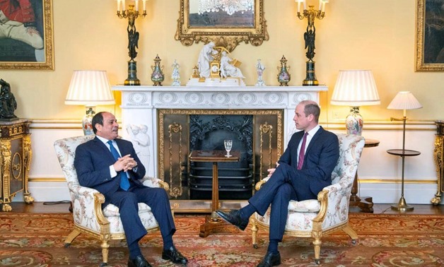 President Abdel Fatah al-Sisi met with Prince William, duke of Cambridge and the son of the crown prince, at the Royal Buckingham Palace on Tuesday - Press Photo