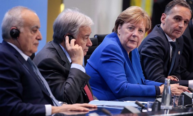 From left, UN Special Representative Ghassan Salame; UN Secretary-General Antonio Guterres; German Chancellor Angela Merkel and German Foreign Minister Heiko Maas give a press conference after a summit on Libya held in Berlin. Photo: AFP
