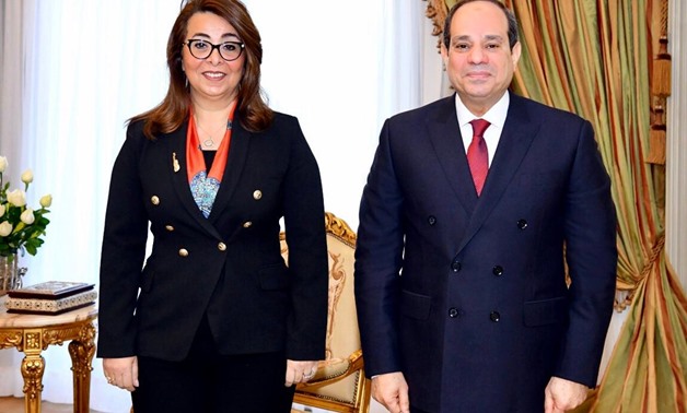 President Sisi and the new director‑general of the UN Office on Drugs and Crime (UNODC) Ghada Waly pose for a photo on Sunday- press photo
