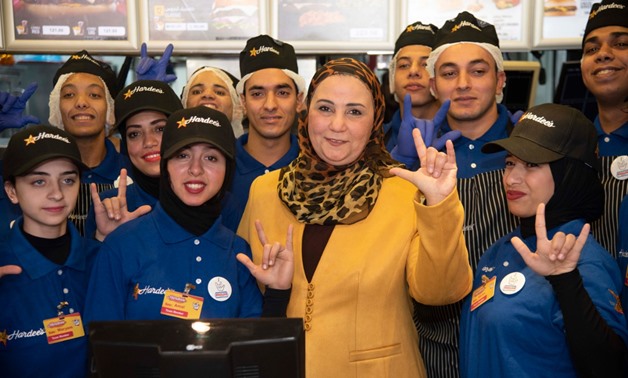 Minister of Social Solidarity Niveen el Qebbag inaugurated a restaurant in Nasr City, eastern Cairo, run by hearing impaired staff- press photo