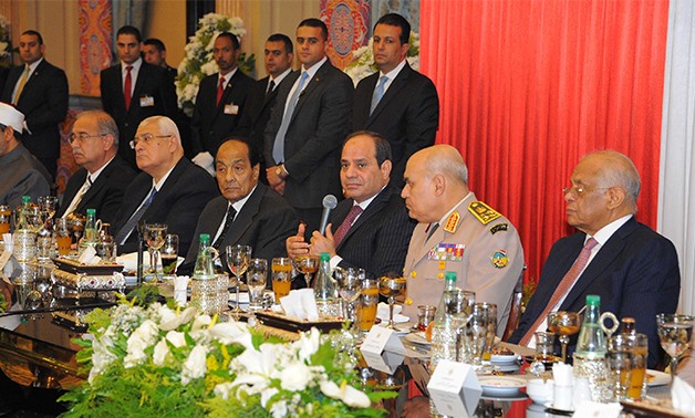 President Abdel Fatah al-Sisi (middle) at the celebration of 10th of Ramadan victory - Press photo