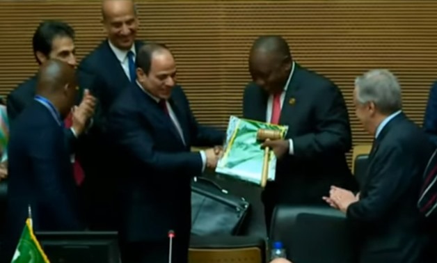 Egyptian President Abdel Fattah el-Sisi on Sunday handed over the presidency of the African Union to South Africa for a year - Screenshot/state's TV