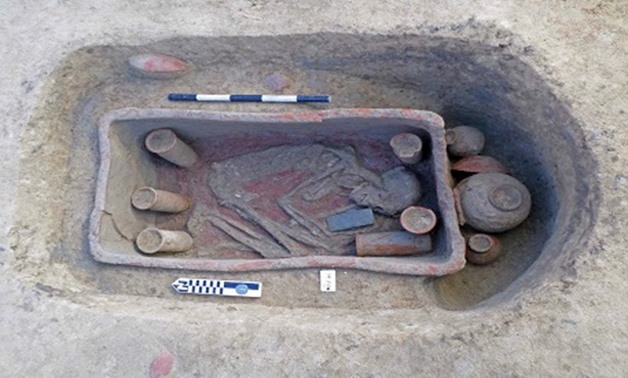 One of the pottery tombs discovered in Egypt's Nile Delta region (Dakahliya governorate) with burials found in a "squatting" poisition - Press photo