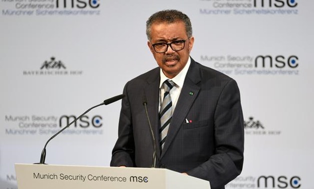 FILE PHOTO: Director-General of the World Health Organization (WHO) Tedros Adhanom Ghebreyesus speaks at the annual Munich Security Conference in Germany February 15, 2020. REUTERS/Andreas Gebert