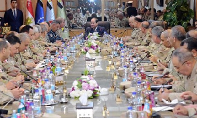 President Abdel Fatah al-Sisi during a meeting the leaders of the Armed Forces on Wednesday at the headquarters of the General Secretariat of the Ministry of Defense.