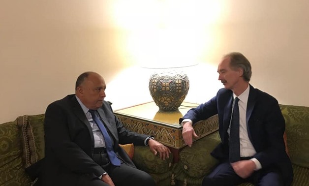 Egyptian Foreign Minister Sameh Shoukry meets with United Nations special envoy for Syria Geir Pedersen - Courtesy of the Foreign Ministry