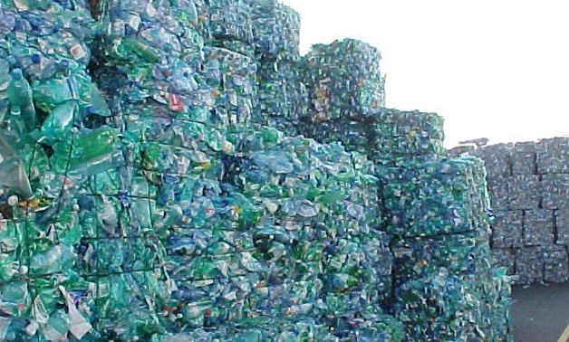 Plastic constitutes six percent of waste in Egypt. Image of crushed PET bottles - Matthewdikmans via Wikimedia Commons